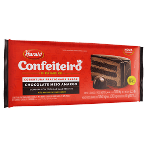 Cobertura Fracionada Chocolate Meio Amargo Harald Confeiteiro Pacote 1,01kg