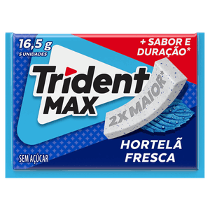 Goma de Mascar Hortelã Fresca Zero Açúcar Trident Max Envelope 16,5g 5 Unidades