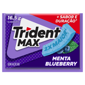 Goma de Mascar Menta Blueberry Zero Açúcar Trident Max Envelope 16,5g 5 Unidades