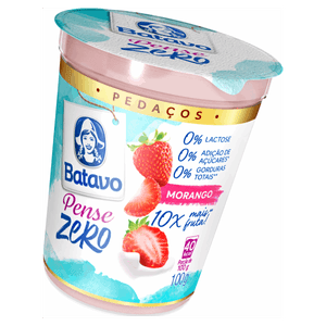 Iogurte Desnatado Morango Zero Lactose Batavo Pense Zero Pedaços Copo 100g