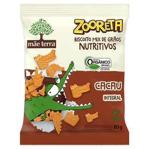 Biscoito Vegano Integral Orgânico Cacau Mãe Terra Zooreta Pacote 80g