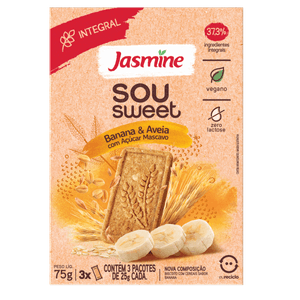 Biscoito Vegano Integral Banana & Aveia Jasmine Sou Sweet Caixa 75g