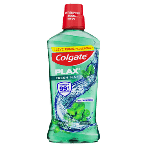 Enxaguante Bucal Antisséptico Zero Álcool Fresh Mint Colgate Plax Frasco Leve 750ml Pague 500ml