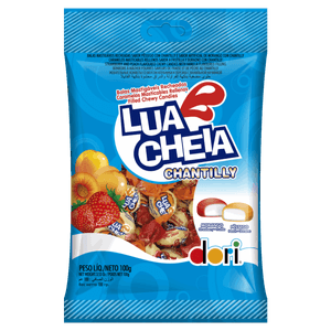 Bala Recheio Morango ou Pêssego Dori Lua Cheia Chantilly Pacote 100g