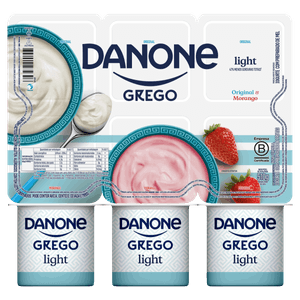 Iogurte Parcialmente Desnatado Grego Original + Morango Light Danone Bandeja 510g 6 Unidades