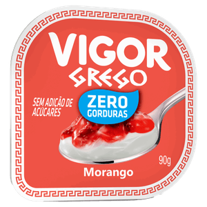 Iogurte Desnatado Grego Calda Morango Vigor Pote 90g