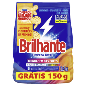 Lava-Roupas Pó Roupas Brancas e Coloridas Brilhante Limpeza Total Pacote 1,6kg Grátis 150g