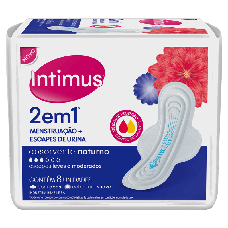 Absorvente-com-Abas-Suave-2-em-1-Intimus-Noturno-Pacote-8-Unidades