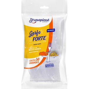 Garfo Descartável Transparente Strawplast Forte Pacote com 50un