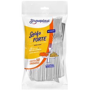 Garfo Descartável Branco Strawplast Forte Pacote com 50un