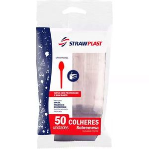 Colher Strawplast Festa Branco pe 50un