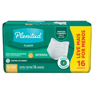 Roupa Íntima Descartável Plenitud Classic G/XG Pacote 16 Unidades Leve Mais Pague Menos