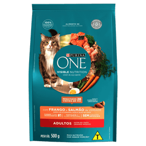 Alimento para Gatos Adultos Frango e Salmão Purina One Visible Nutrition Pacote 500g