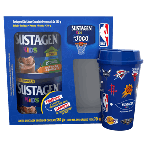 Pack Pó para Preparo de Bebida Chocolate Sustagen Kids Caixa 760g 2 Unidades Grátis Copo Exclusivo NBA