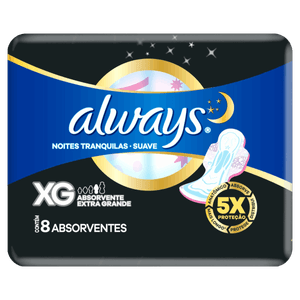 Absorvente com Abas Suave Always Noites Tranquilas Extra Grande Pacote 8 Unidades