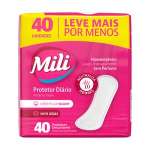 Protetor Diario Sem Abas Mili Leve Mais Pague Menos Pacote 40 Unidades