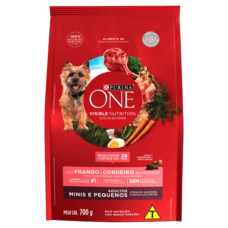 Alimento-para-Caes-Adultos-Racas-Minis-e-Pequenas-Frango-e-Cordeiro-Purina-One-Visible-Nutrition-Pacote-700g