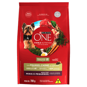 Alimento para Cães Adultos Raças Minis e Pequenas Frango e Carne Purina One Visible Nutrition Pacote 700g