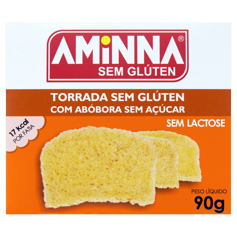 Torrada Abóbora sem Glúten Zero Lactose Zero Açúcar Aminna Caixa 90g