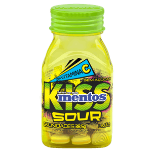 Pastilha Limão Zero Açúcar Mentos Kiss Sour Frasco 38,5g 55 Unidades