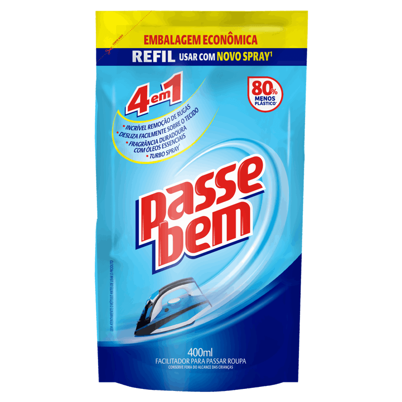 Facilitador-de-Passar-Roupas-Liquido-Passe-Bem-Sache-400ml-Refil-Embalagem-Economica