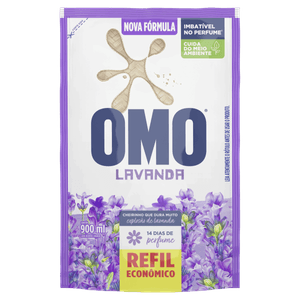 Lava-Roupas Líquido Lavanda Omo Sachê 900ml Refil Econômico