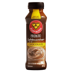 Bebida Láctea UHT Cappuccino Chocolate 3 Corações Frasco 260ml