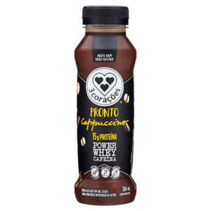 Bebida Láctea UHT Cappuccino Zero Lactose 3 Corações Power Whey Cafeína Frasco 260ml