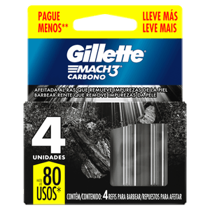 Carga de Aparelho para Barbear Gillette Mach3 Carbono 4 Unidades Leve Mais Pague Menos