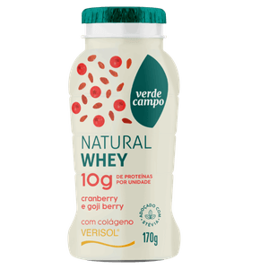 Iogurte Desnatado Cranberry e Goji Berry Zero Lactose Verde Campo Natural Whey Frasco 170g