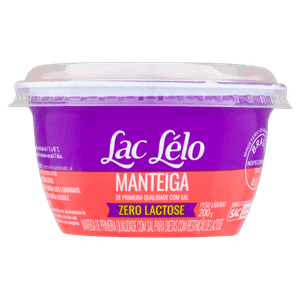 Manteiga de Primeira Qualidade com Sal Zero Lactose Lac Lélo Pote 200g