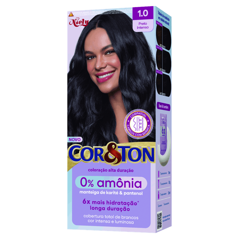 Kit Coloração Creme 1 0 Preto Intenso Niely Cor&Ton