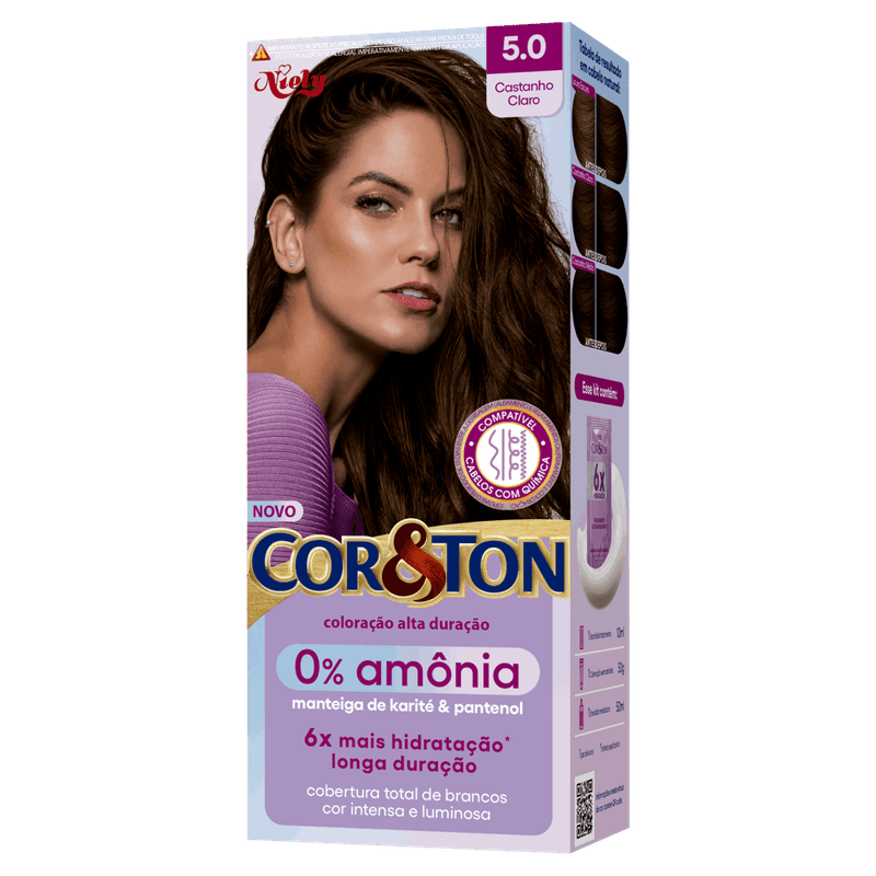 Kit Coloração Creme 5 0 Castanho Claro Niely Cor&Ton