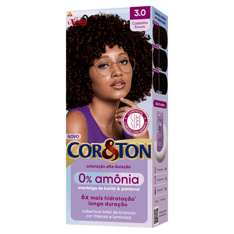 Kit Coloração Creme 3 0 Castanho Escuro Niely Cor&Ton