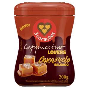 Cappuccino Solúvel Caramelo Salgado 3 Corações Lovers Pote 200g