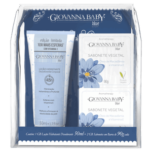 Kit Loção Desodorante Hidratante Corporal 50ml + 2 Sabonetes Barra Vegetal 90g Cada Blue Giovanna Baby Aromatherapy