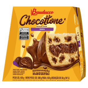 Panettone Recheio Trufa Cobertura Chocolate Bauducco Chocottone Caixa 450g