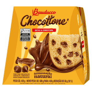 Panettone com Gotas de Chocolate Cobertura Chocolate Bauducco Chocottone Caixa 450g