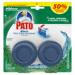 Detergente Sanitário Bloco para Caixa Acoplada Pinho Pato 2 Unidades 40g Cada Grátis 50% de Desconto no 2° Bloco