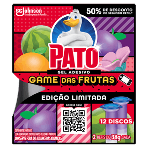 Detergente Sanitário Gel Adesivo Game das Frutas Pato 2 Unidades 38g Cada Grátis 50% de Desconto no Segundo Refil