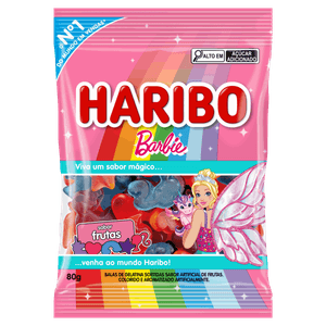 Bala de Gelatina Frutas Barbie Haribo Pacote 80g