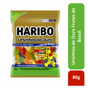 Bala de Gelatina Frutas do Brasil Ursinhos de Ouro Haribo Pacote 80g