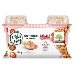 Iogurte Morango com Granola Vegano Vida Veg + Mãe Terra Veg Protein Copo 230g 2 Unidades