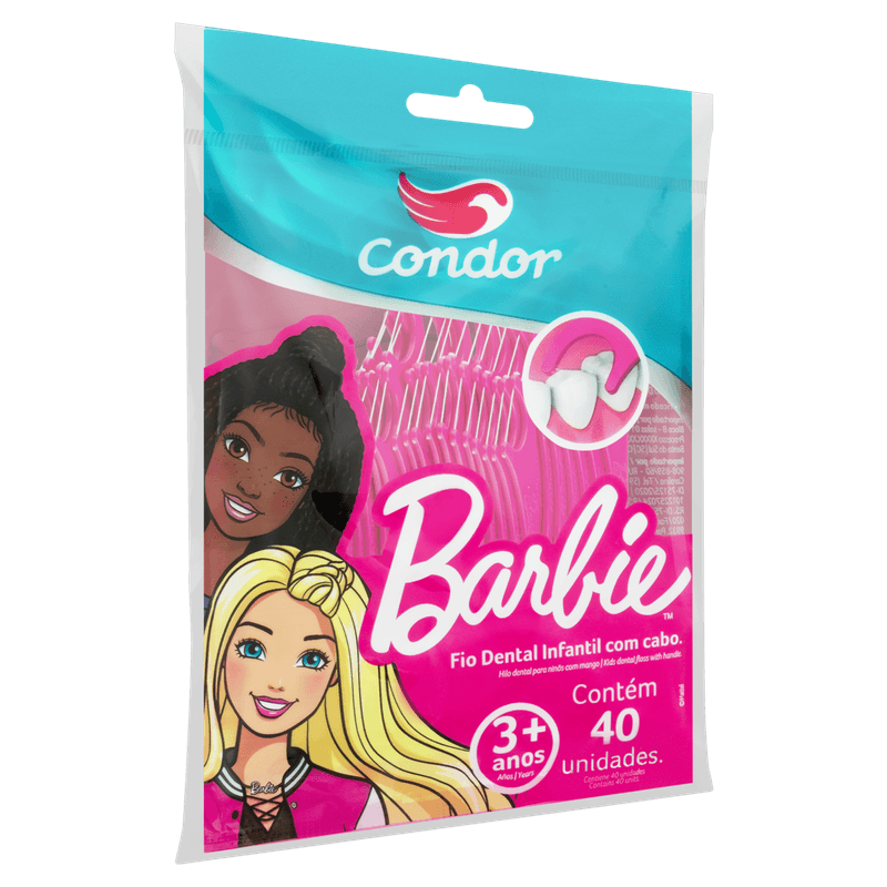 Fio-Dental-Infantil-com-Cabo-Barbie-Condor-40-Unidades