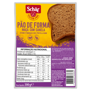 Pão de Forma Maçã com Canela sem Glúten Zero Lactose Schär Pacote 200g