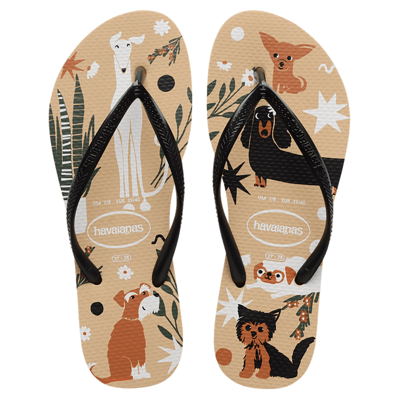 Chinelo-Dourado-Preto-Slim-Pets-Havaianas-n°-33-34