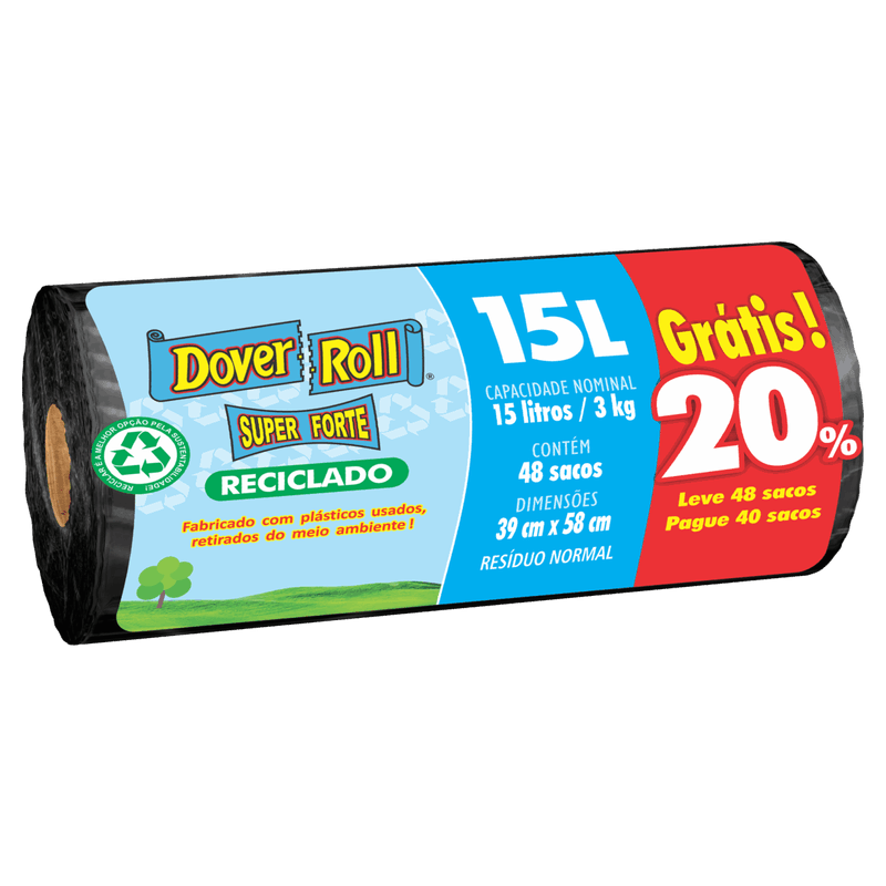Saco para Lixo Reciclado 15l Dover Roll Super Forte Leve 48 Pague 40 Unidades
