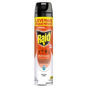 Inseticida Aerossol Multi-Insetos Base Água sem Perfume Raid Frasco 420ml Spray Leve Mais Pague Menos