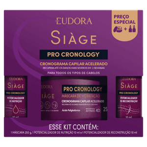 Kit Máscara de Tratamento 250g + Potencializador Reconstrução 10ml + Nutrição 10ml Eudora Siàge Pro Cronology