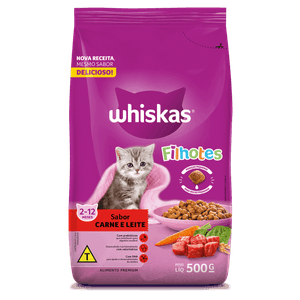 Alimento para Gatos Filhotes 2 a 12 Meses Carne e Leite Whiskas Pacote 500g